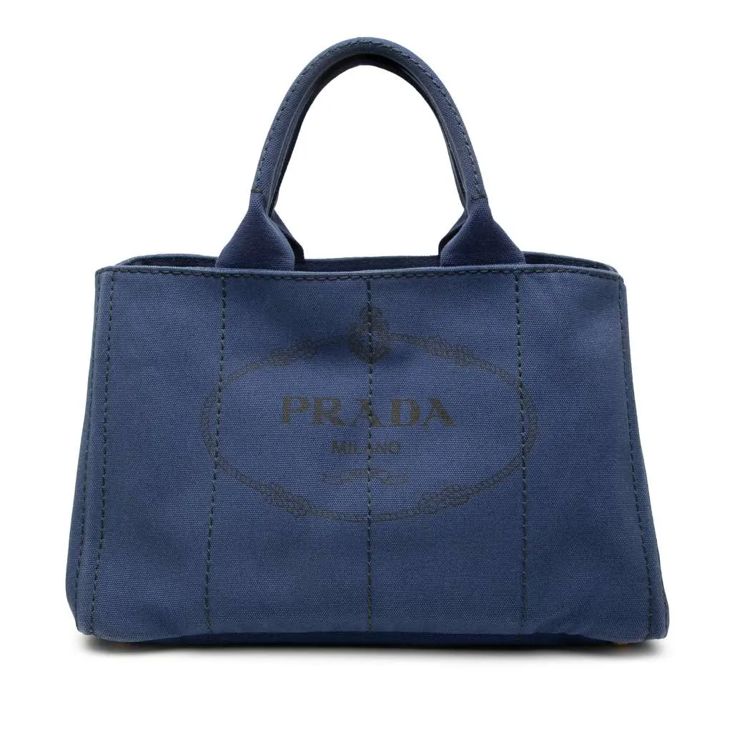 Prada Canvas Canapa Logo Tote Blue Canvas Good - Front View