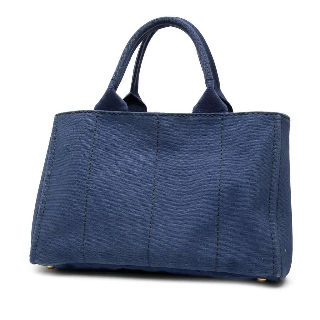 Prada Canvas Canapa Logo Tote Blue Canvas Good - Back View