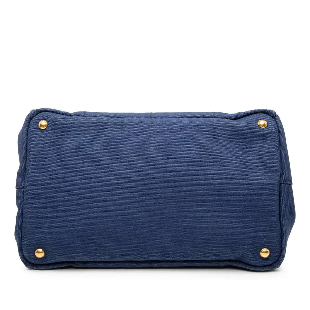 Prada Canvas Canapa Logo Tote Blue Canvas Good - Inside View