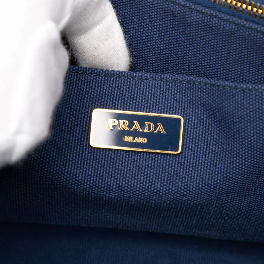 Prada Canvas Canapa Logo Tote Blue Canvas Good - Box View