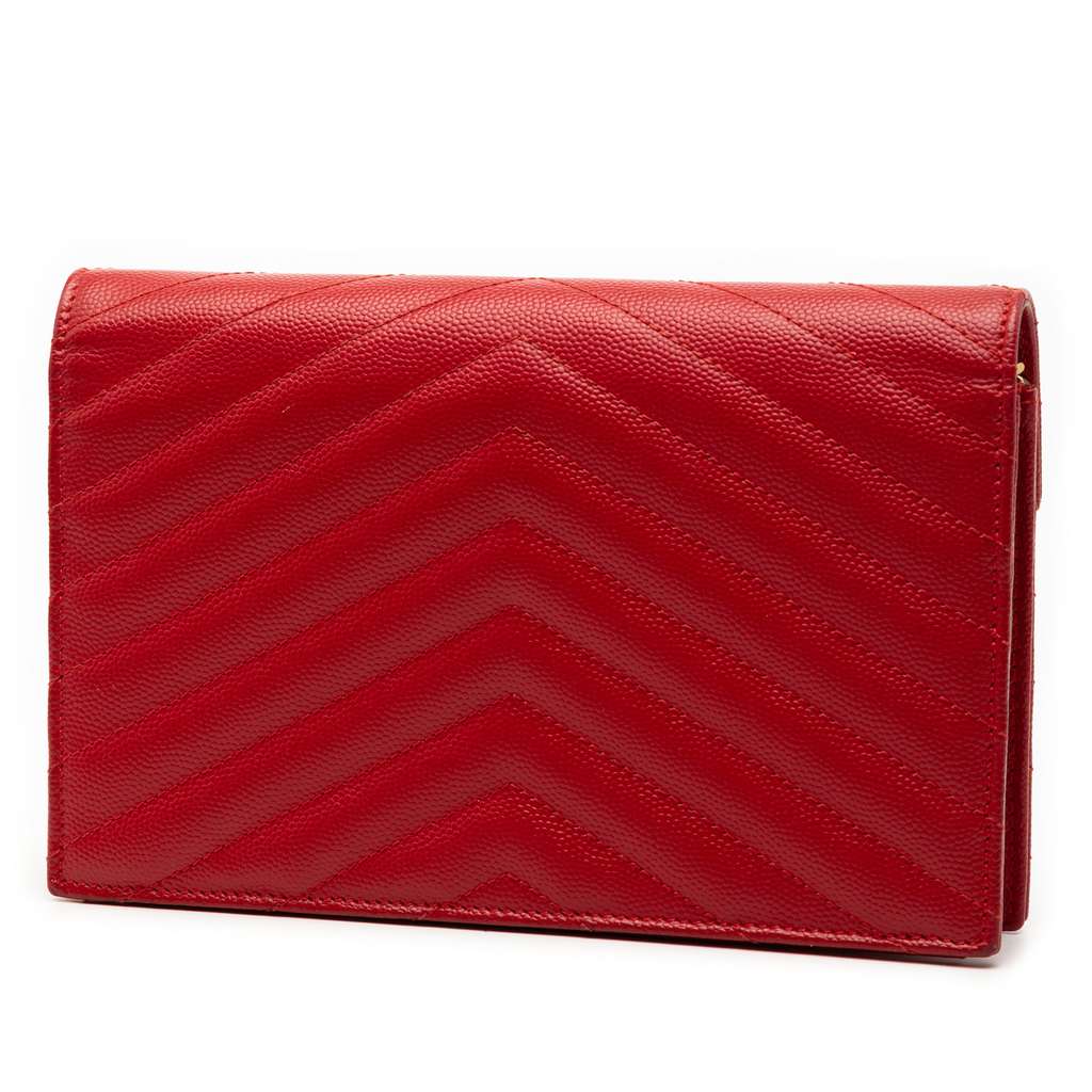 Saint Laurent Grain De Poudre Matelasse Chevron Monogram Chain Wallet - 2