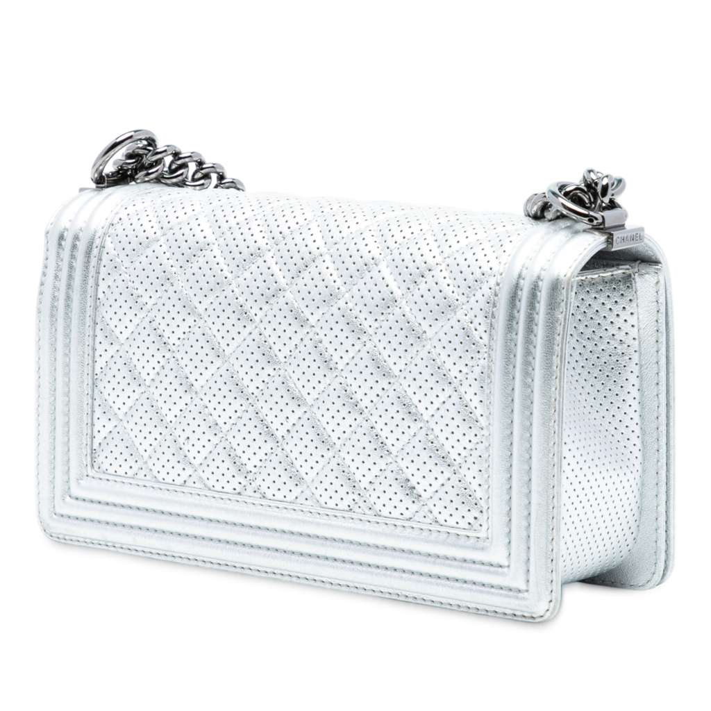 Chanel Old Medium Quilted Perforated Metallic Lambskin Boy Flap - 2