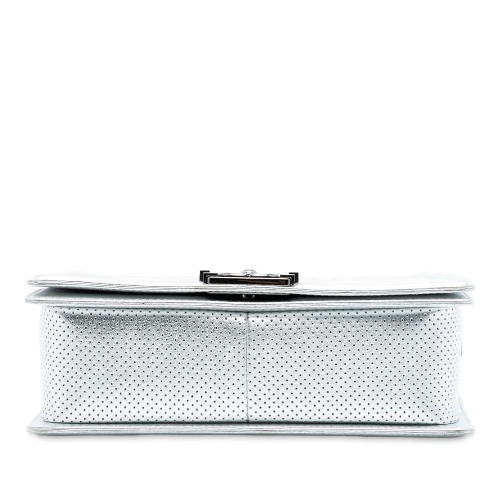 Chanel Old Medium Quilted Perforated Metallic Lambskin Boy Flap - 3