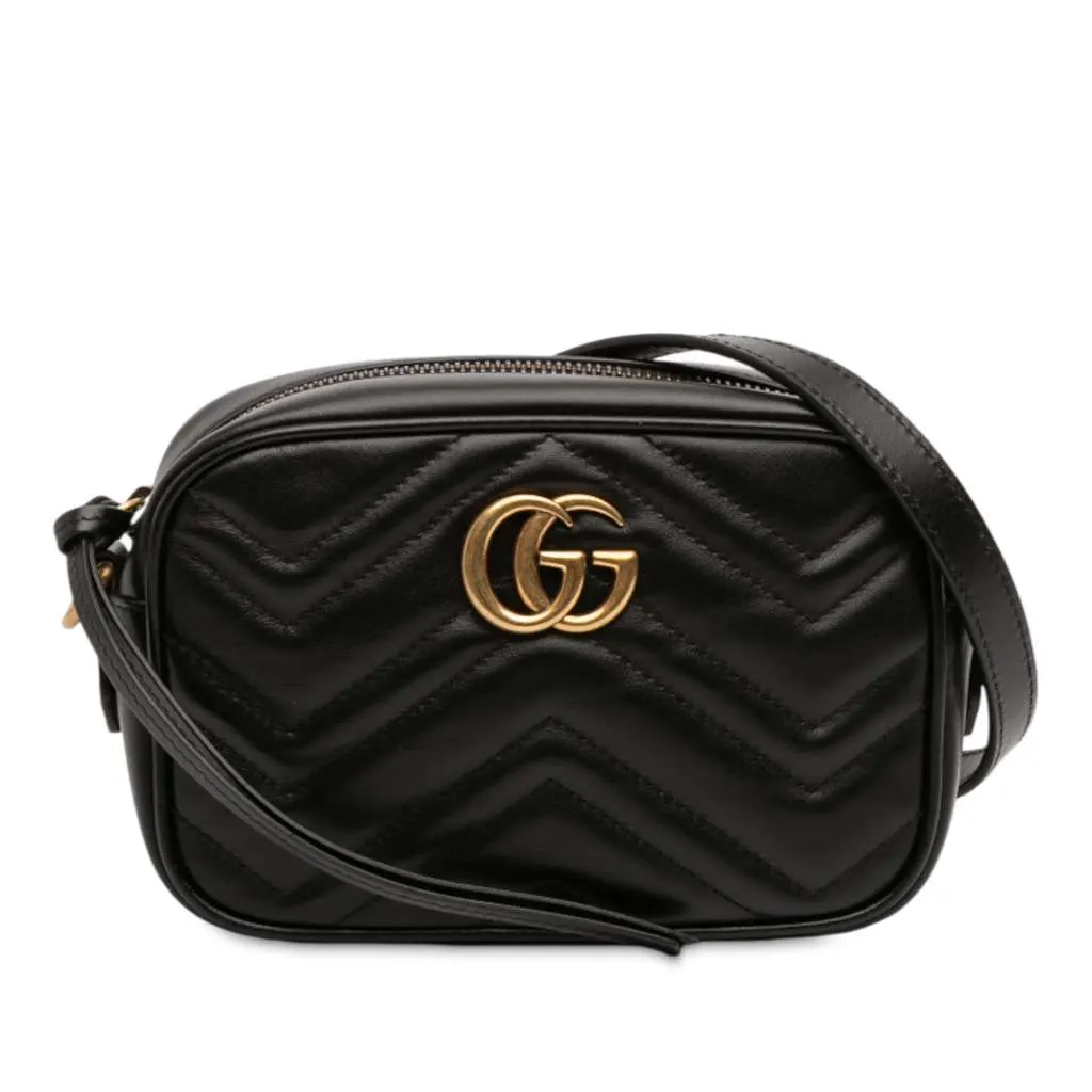 Gucci Mini GG Marmont Matelasse Leather Crossbody Black Leather Good - Front View