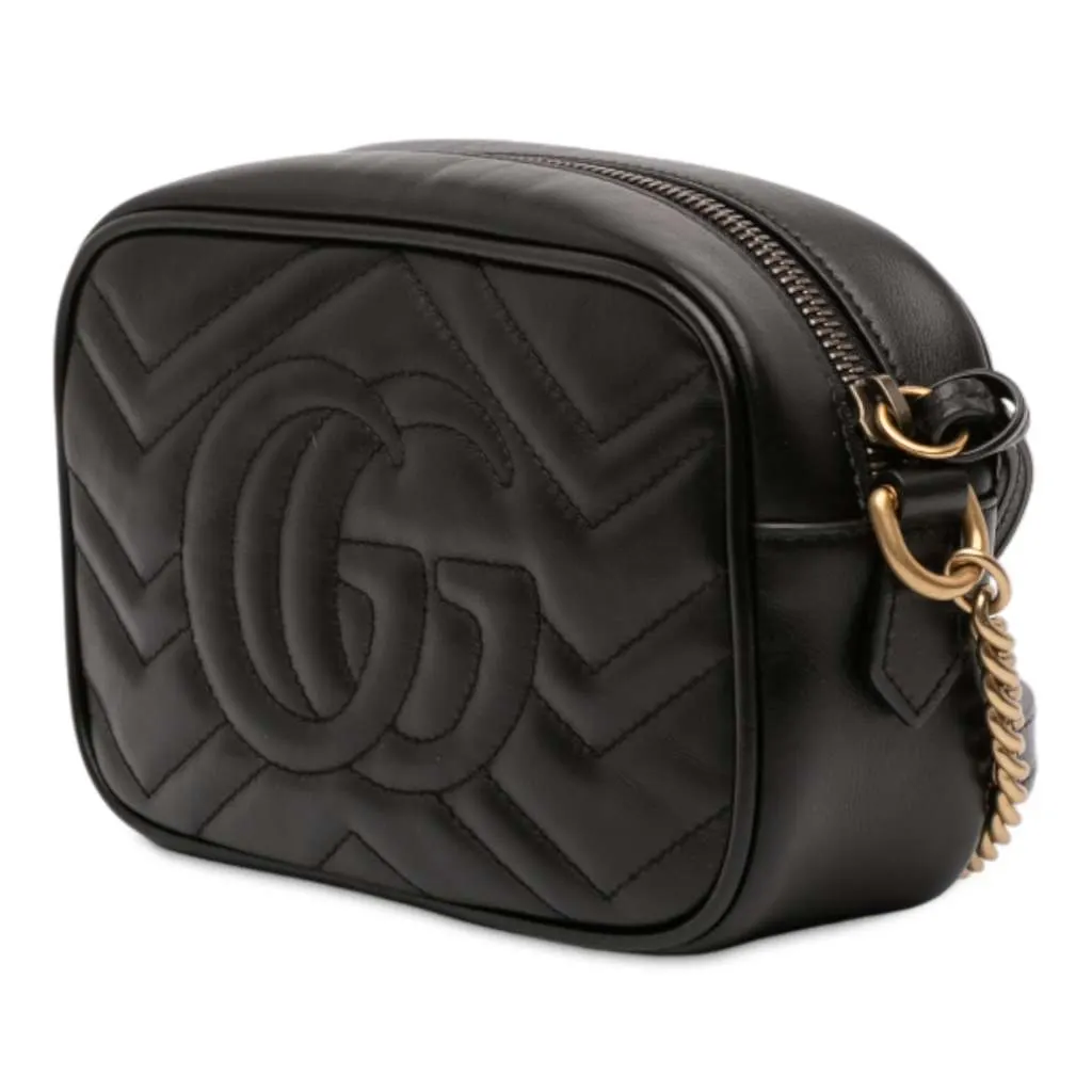 Gucci Mini GG Marmont Matelasse Leather Crossbody Black Leather Good - Back View