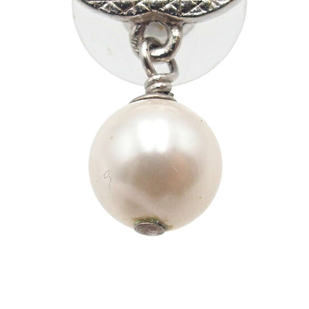 Chanel CC Silver Plated Faux Pearl Drop Push Back Earrings - 5