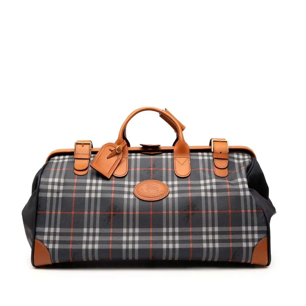 Burberry Haymarket Check Coated Canvas Travel Bag Blue Canvas Good - Front View