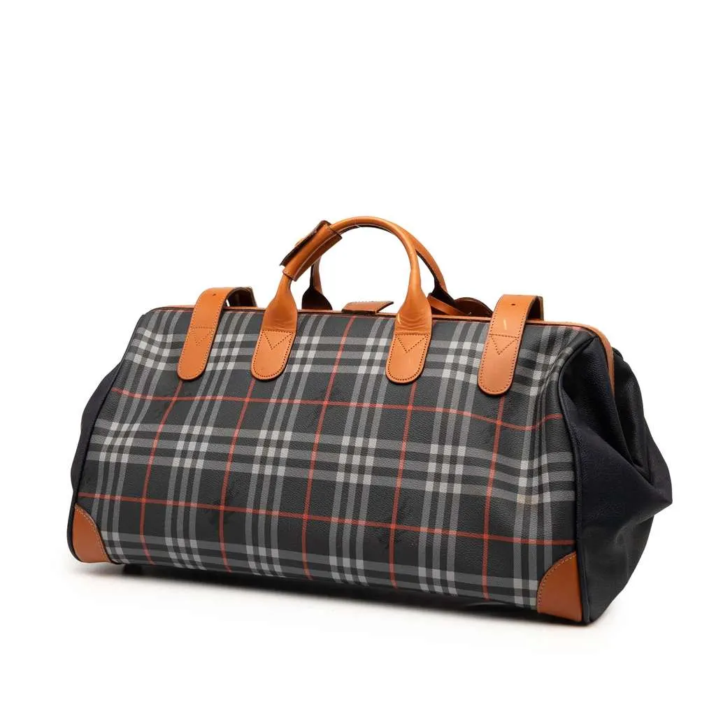Burberry Haymarket Check Coated Canvas Travel Bag Blue Canvas Good - Back View