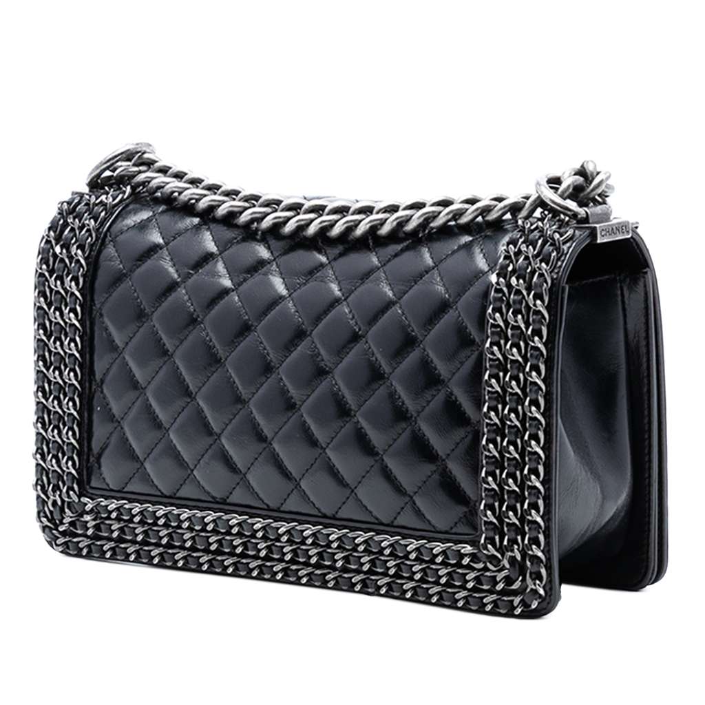 Chanel Old Medium Quilted Glazed Calfskin Chain Around Boy Flap - 2