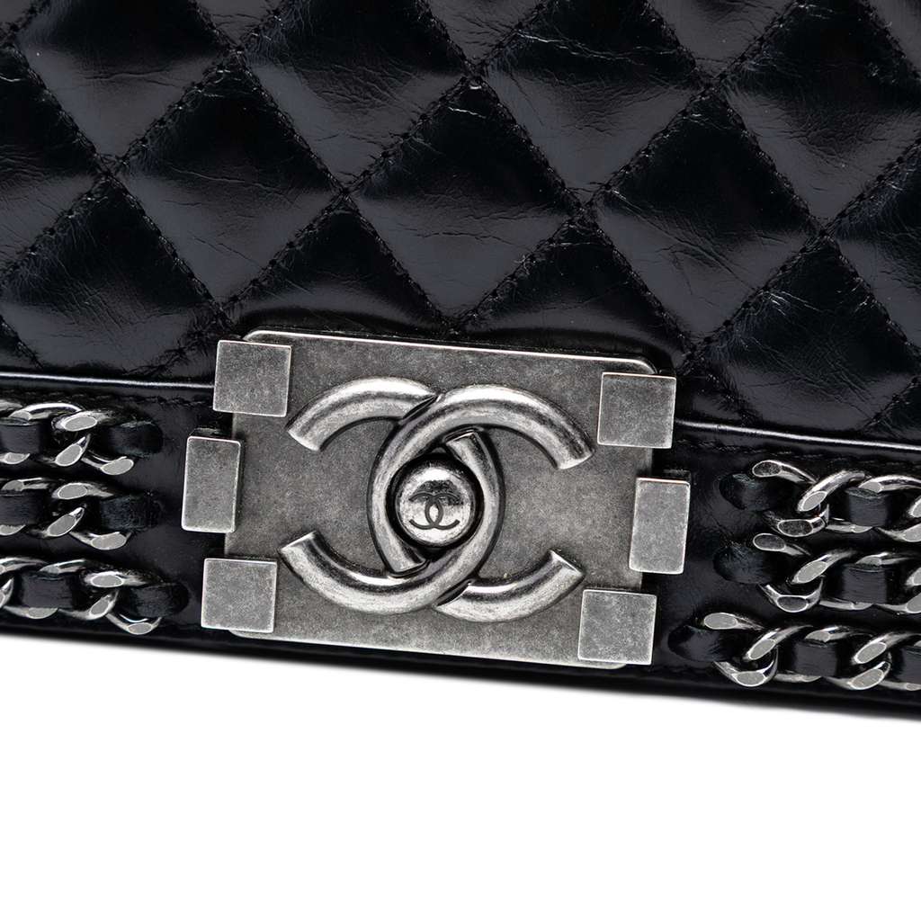 Chanel Old Medium Quilted Glazed Calfskin Chain Around Boy Flap - 5