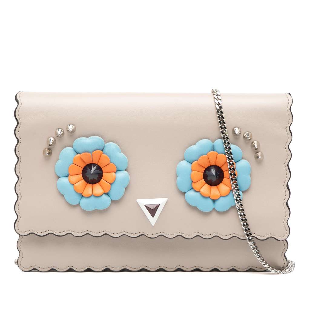 Fendi Leather Studded Monster Eyes Wallet on Chain