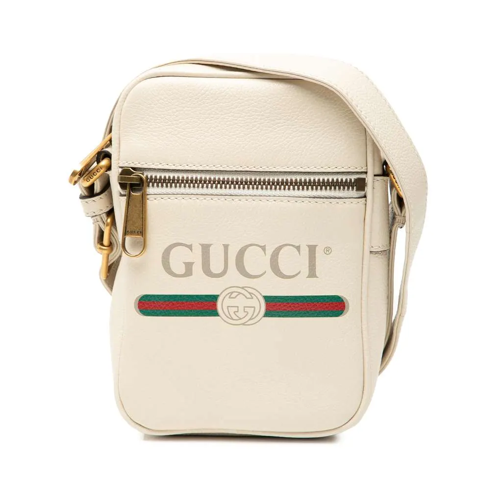 Gucci Mini Grained Calfskin Logo Crossbody White Leather Very good - Front View