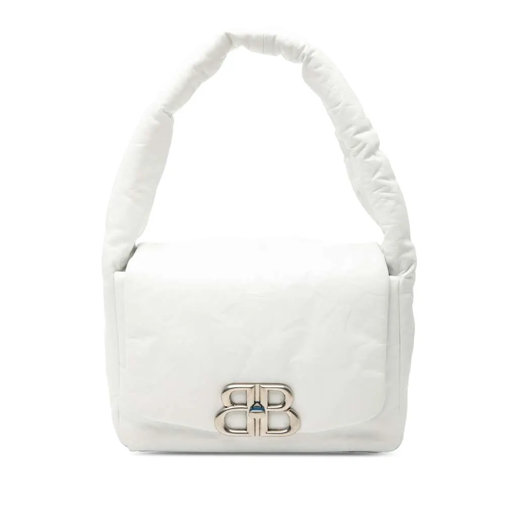 Balenciaga Small Calfskin Monaco Sling Shoulder Bag White Leather Very good - Front View