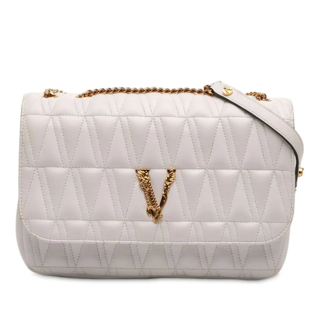 Versace Nappa Leather Virtus V Crossbody White Leather Very good - Front View