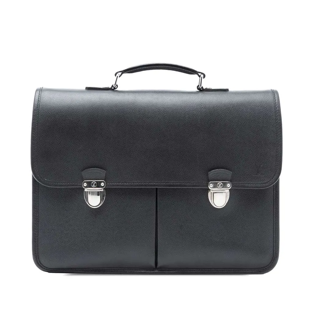 Louis Vuitton Taiga Anton Briefcase Black Leather Good - Front View