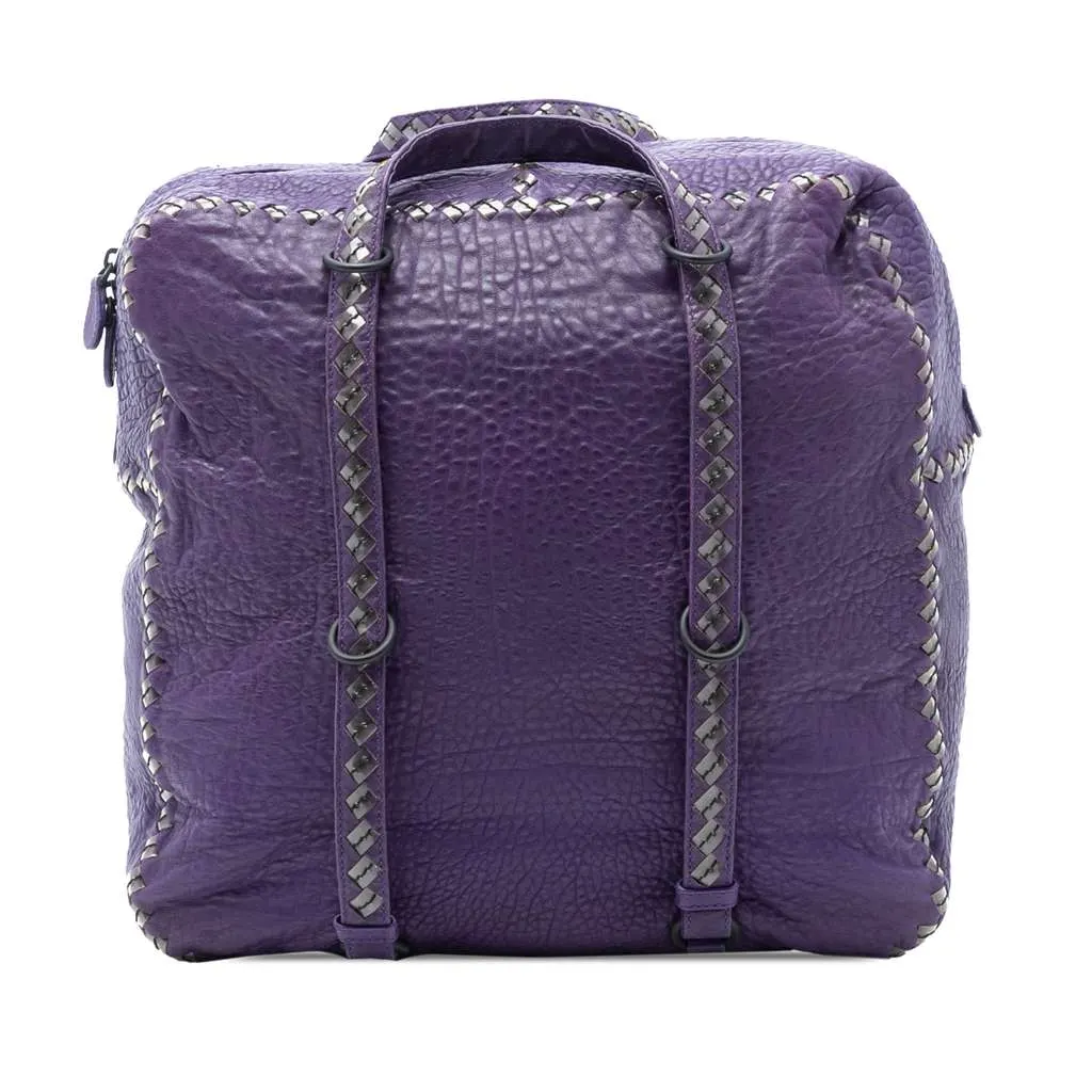 Bottega Veneta Intrecciato Trimmed Leather Handbag Purple Leather Very good - Front View