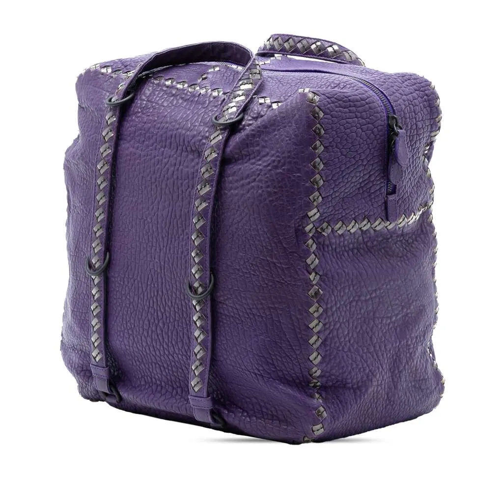 Bottega Veneta Intrecciato Trimmed Leather Handbag Purple Leather Very good - Back View