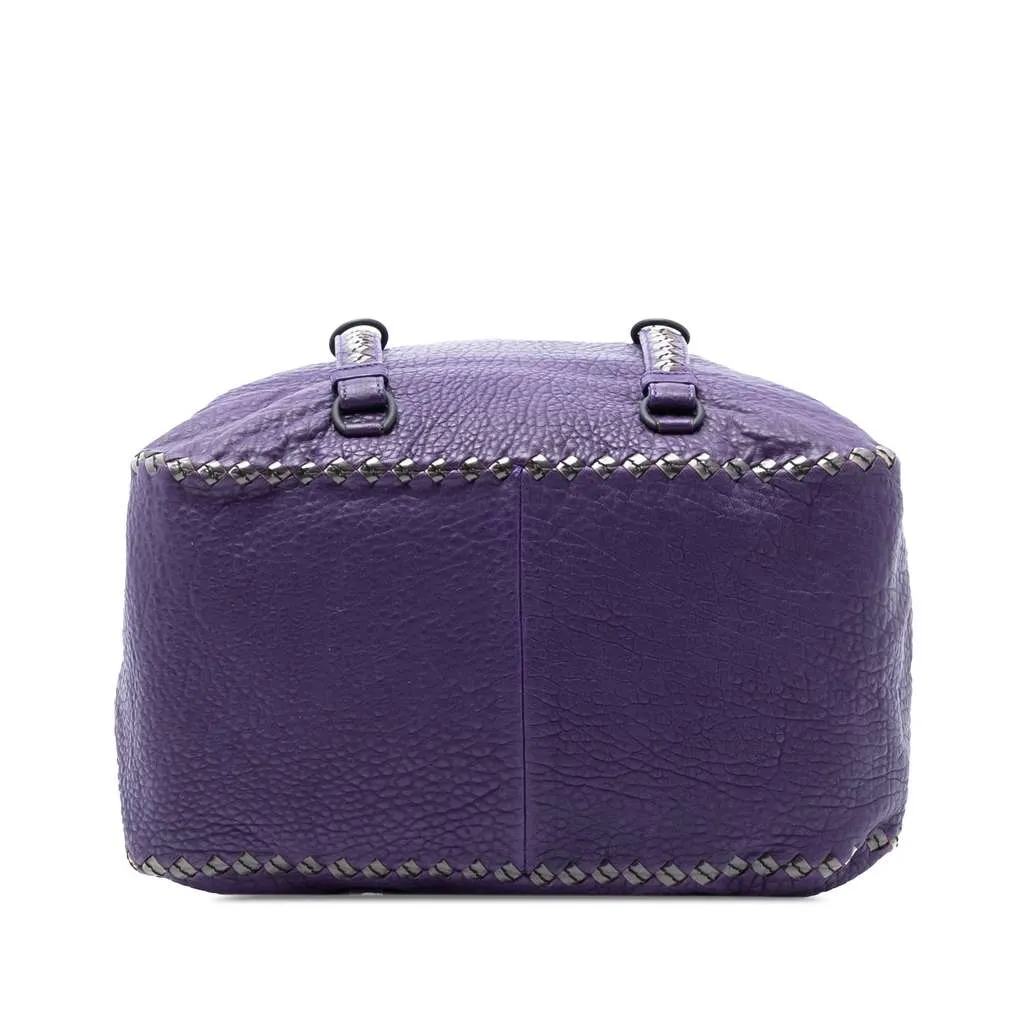 Bottega Veneta Intrecciato Trimmed Leather Handbag Purple Leather Very good - Inside View