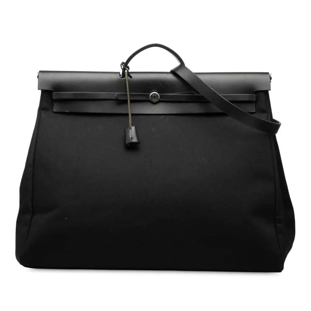 Hermès Toile Militaire Vache Hunter Herbag Zip Retourne Cabine 50 Black Canvas Good - Front View