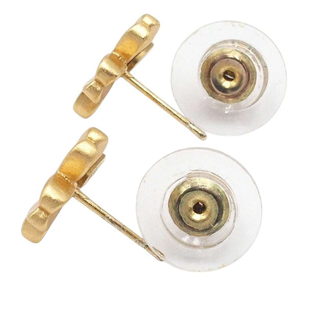 Chanel CC Gold Plated Clover Push Back Earrings - 3