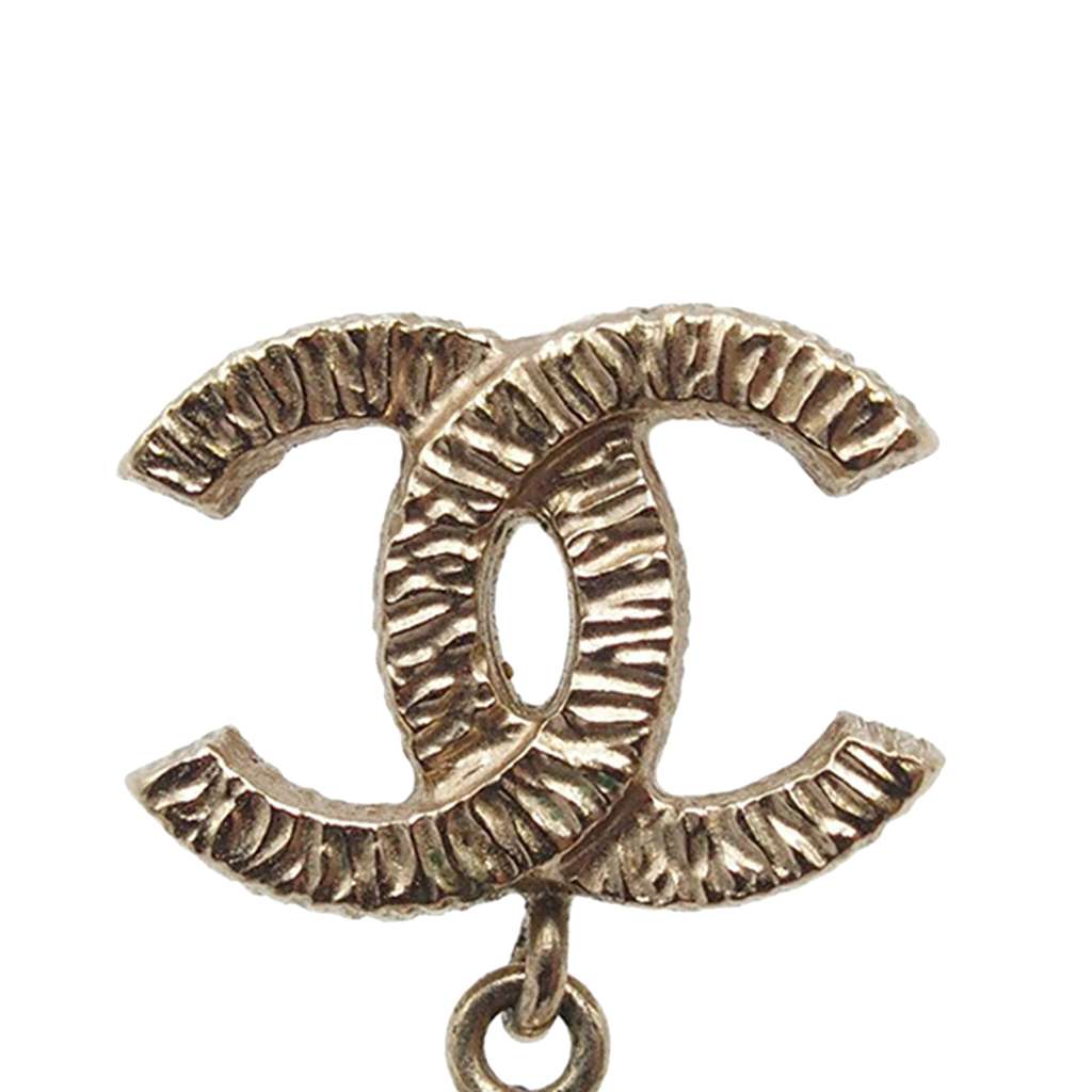 Chanel CC Gold Plated Faux Pearl Flower Drop Push Back Earrings - 5