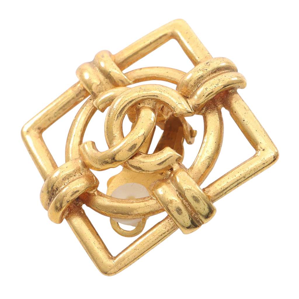 Chanel Gold Plated CC Square Frame Clip On Earrings - 3