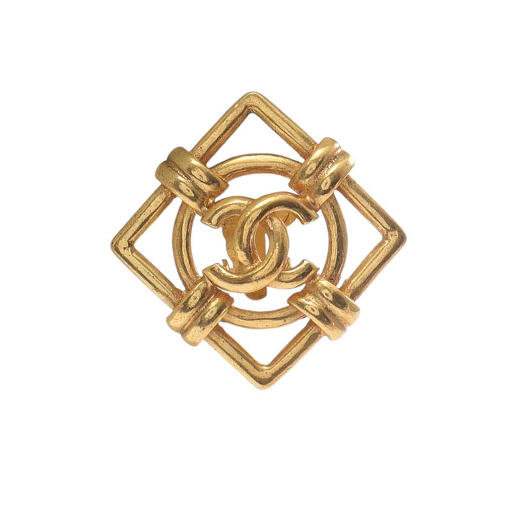 Chanel Gold Plated CC Square Frame Clip On Earrings - 5