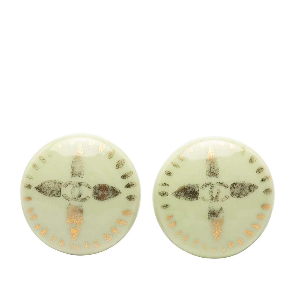 Chanel CC Resin and Gold Plated Round Clip on Earrings