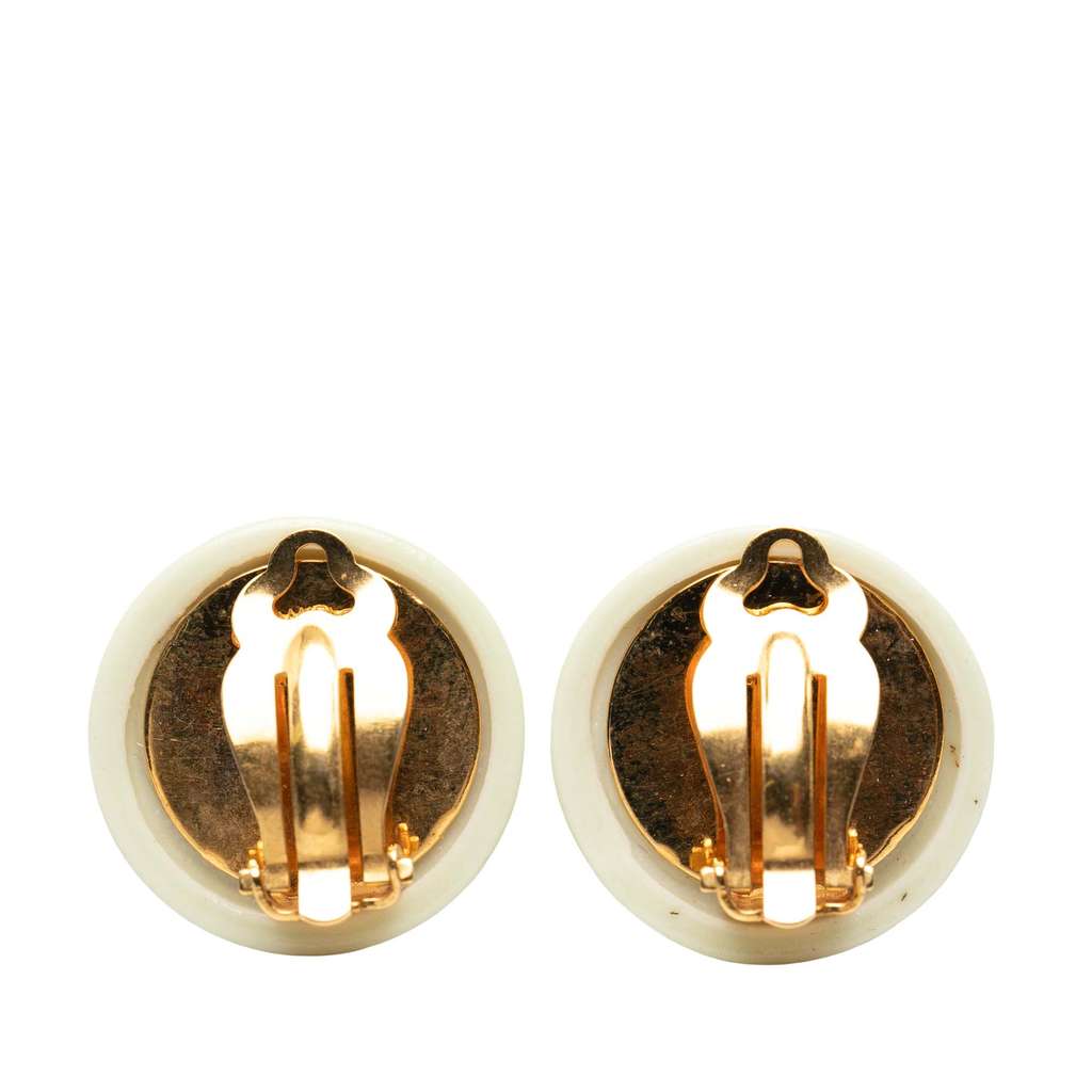 Chanel CC Resin and Gold Plated Round Clip on Earrings - 2