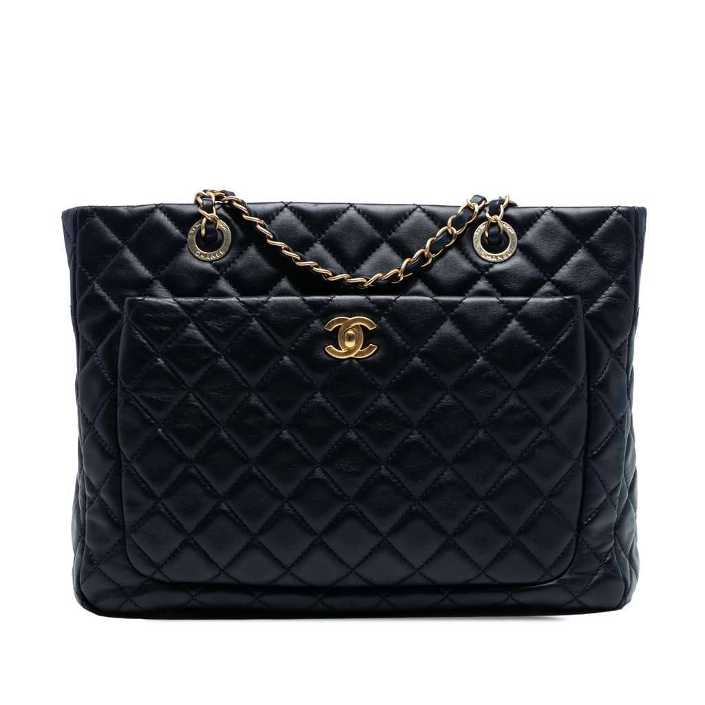 Chanel CC Quilted Lambskin Front Pocket Shopping Tote
