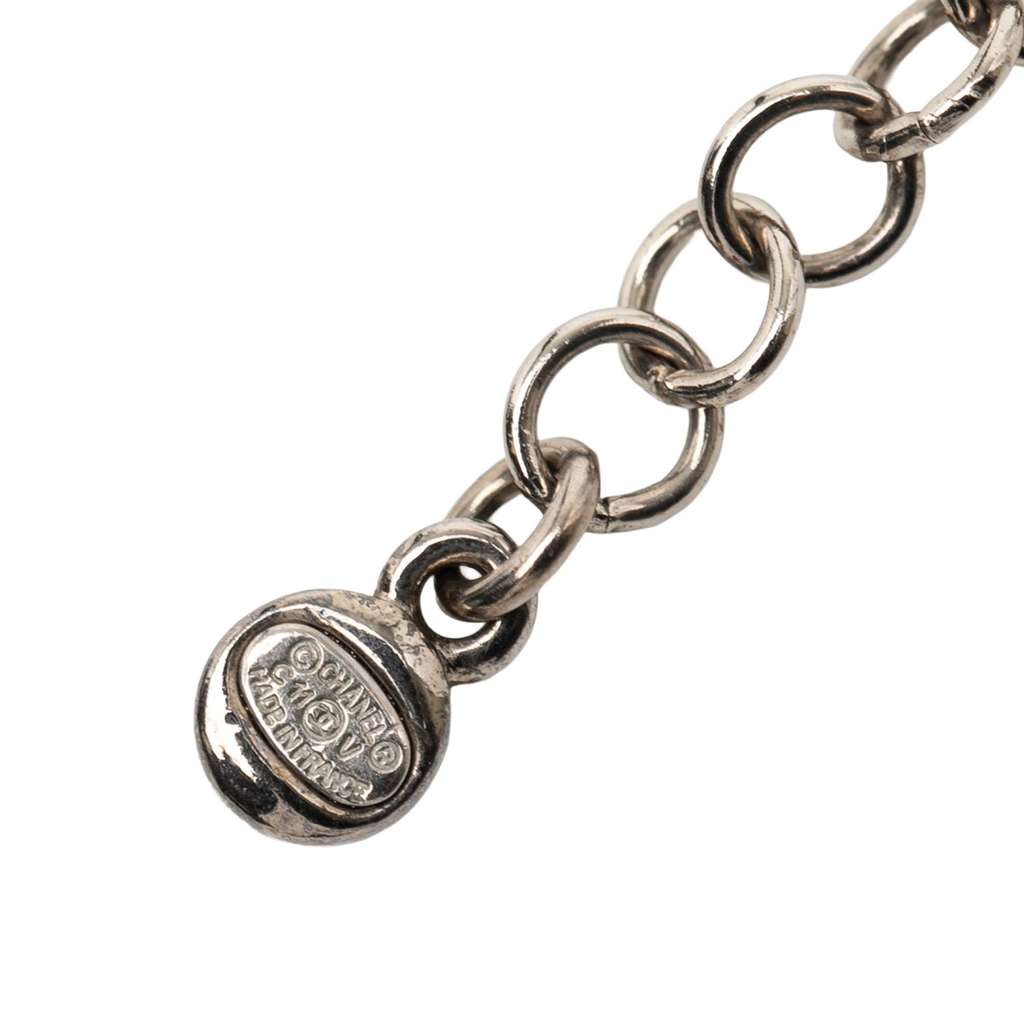 Chanel CC Silver Plated Rhinestone Pendant Necklace - 3