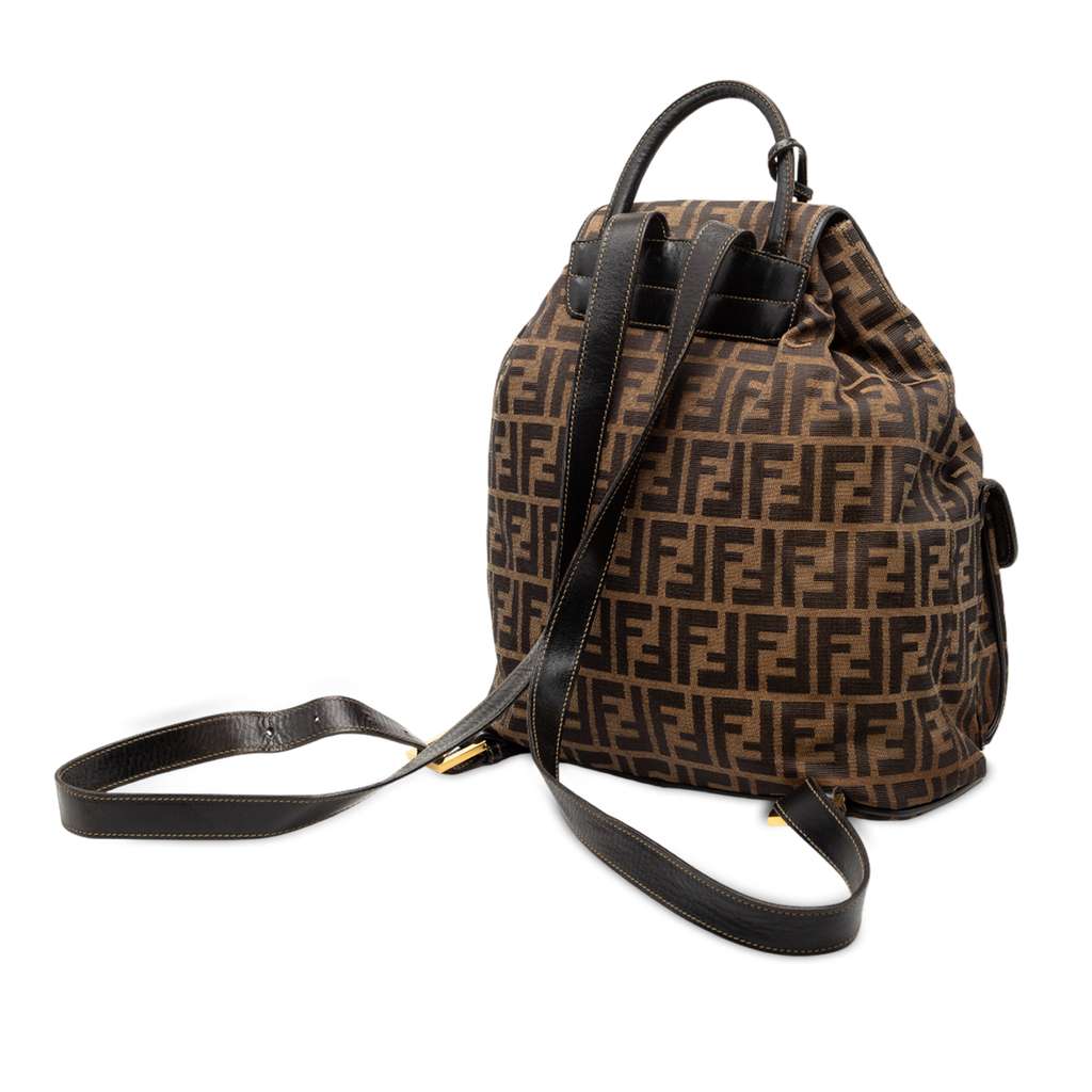 Fendi Leather Trimmed Zucca Canvas Drawstring Backpack - 2