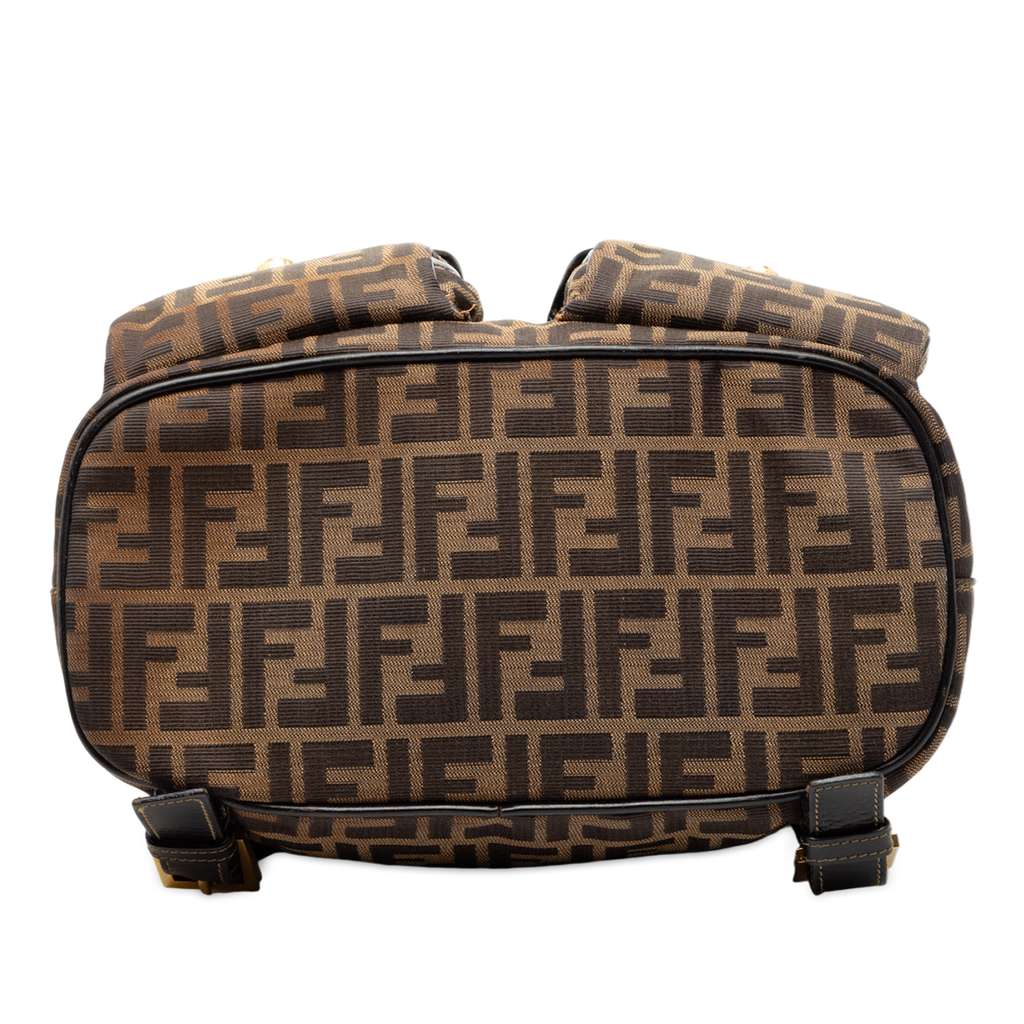 Fendi Leather Trimmed Zucca Canvas Drawstring Backpack - 3