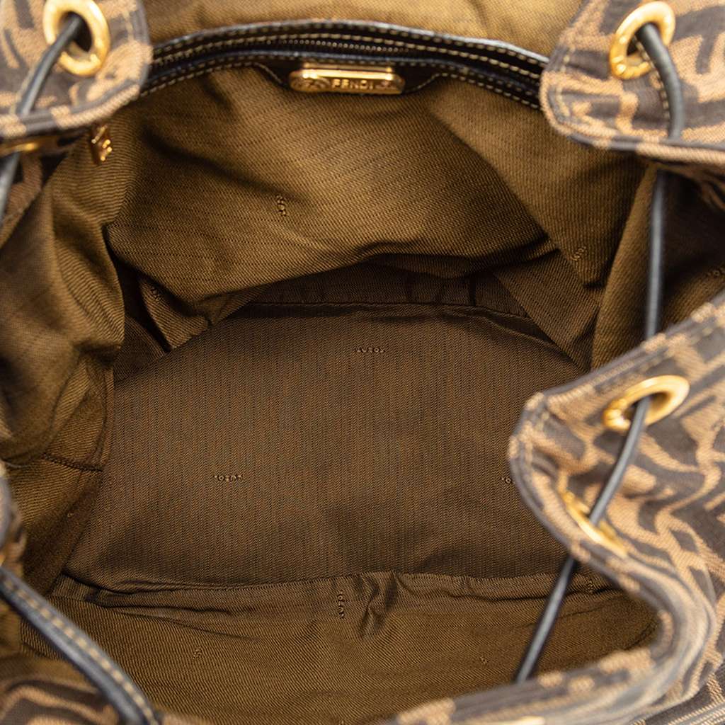 Fendi Leather Trimmed Zucca Canvas Drawstring Backpack - 4