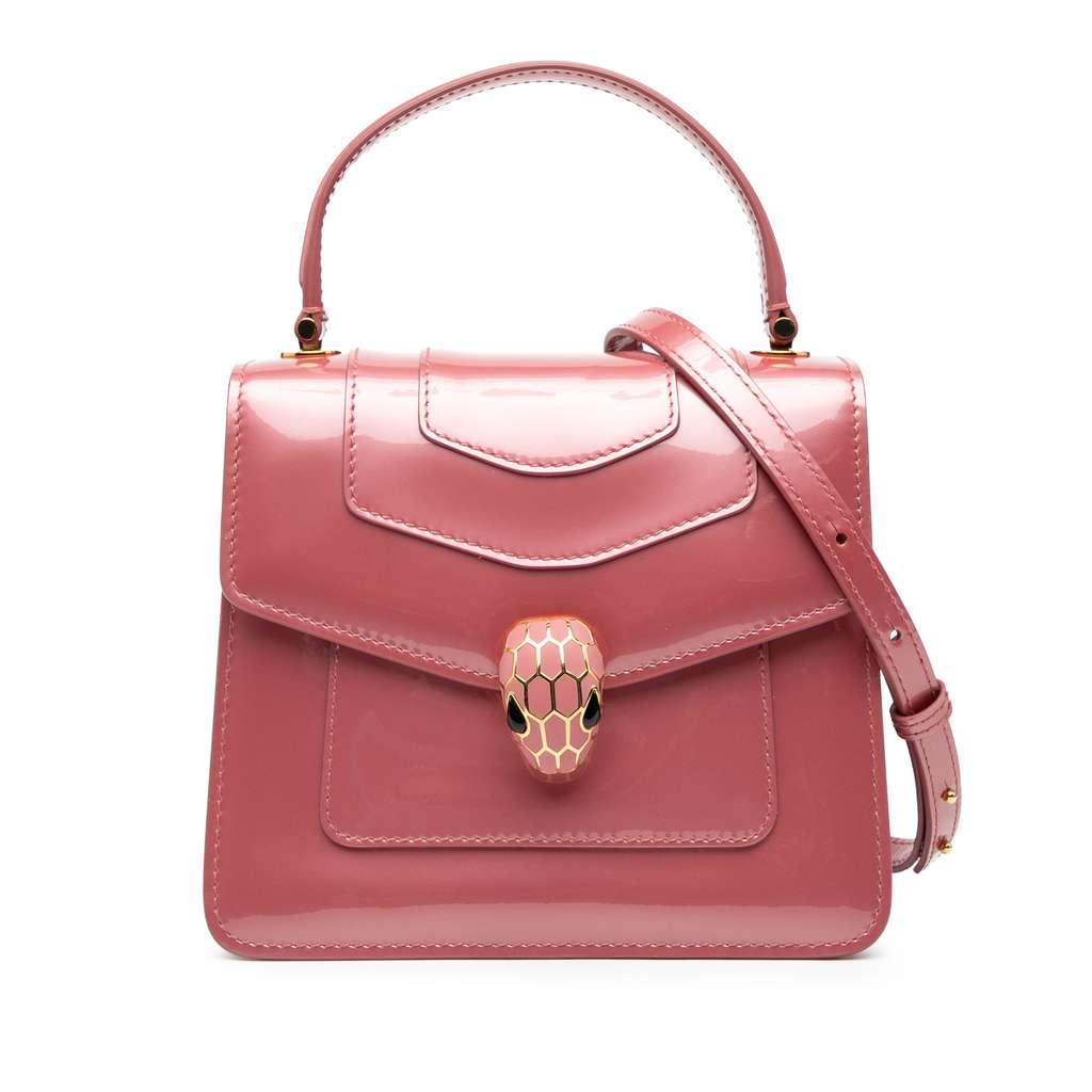 Bvlgari Small Patent Serpenti Forever Top Handle Satchel
