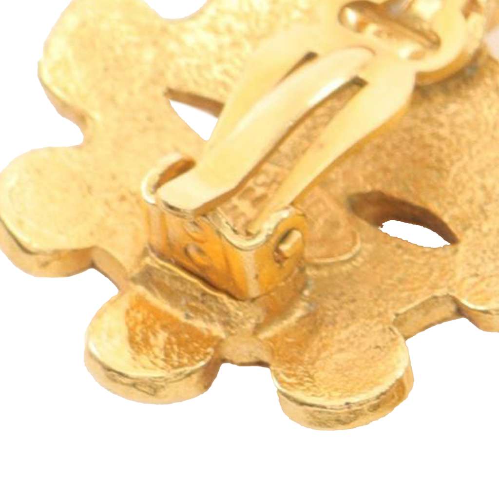 Chanel Gold Plated CC Floral Clip On Earrings - 5