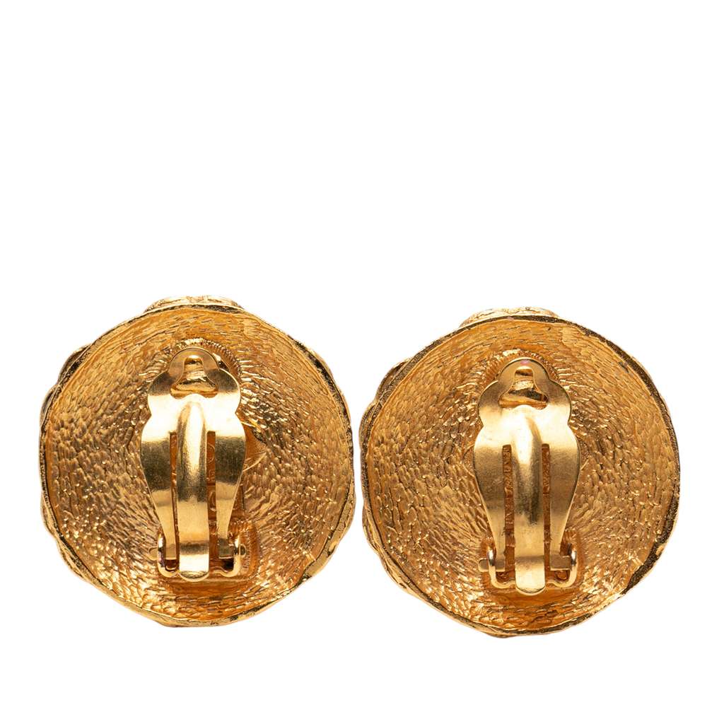 Chanel CC Gold Plated Faux Pearl Round Clip on Earrings - 2