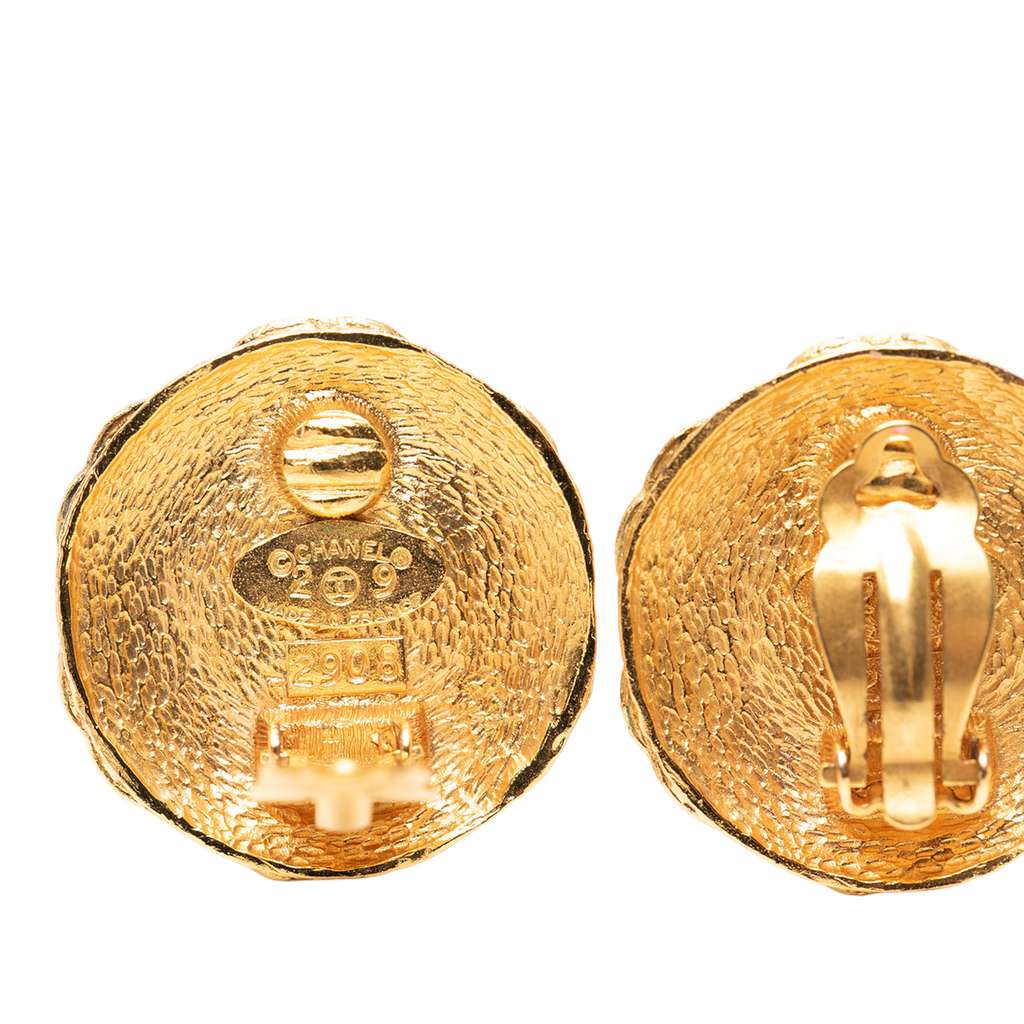 Chanel CC Gold Plated Faux Pearl Round Clip on Earrings - 3
