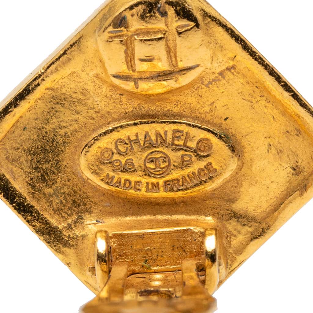 Chanel Gold Plated CC Rhombus Clip On Earrings - 3
