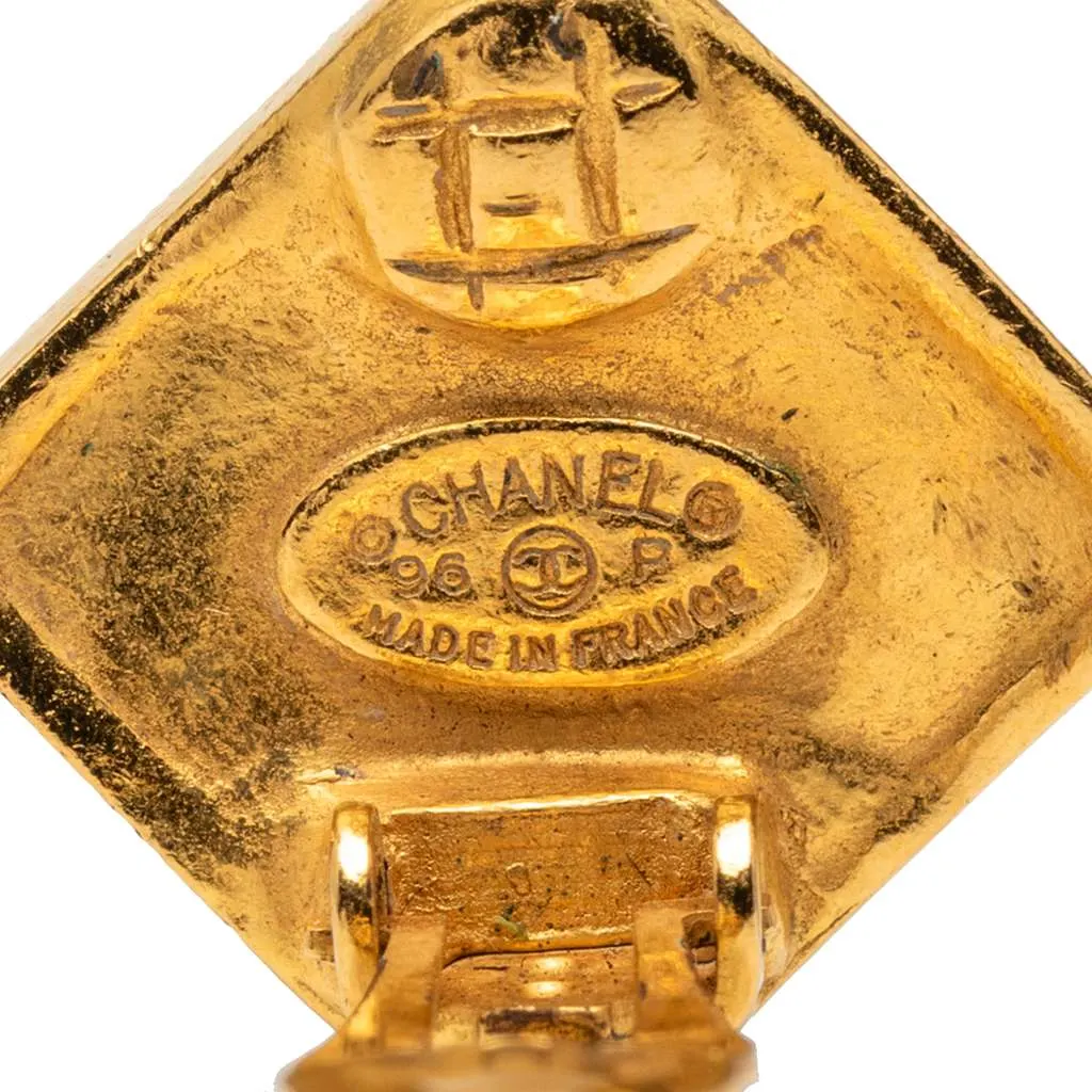 Chanel Gold Plated CC Rhombus Clip On Earrings Gold Metal Good - Inside View