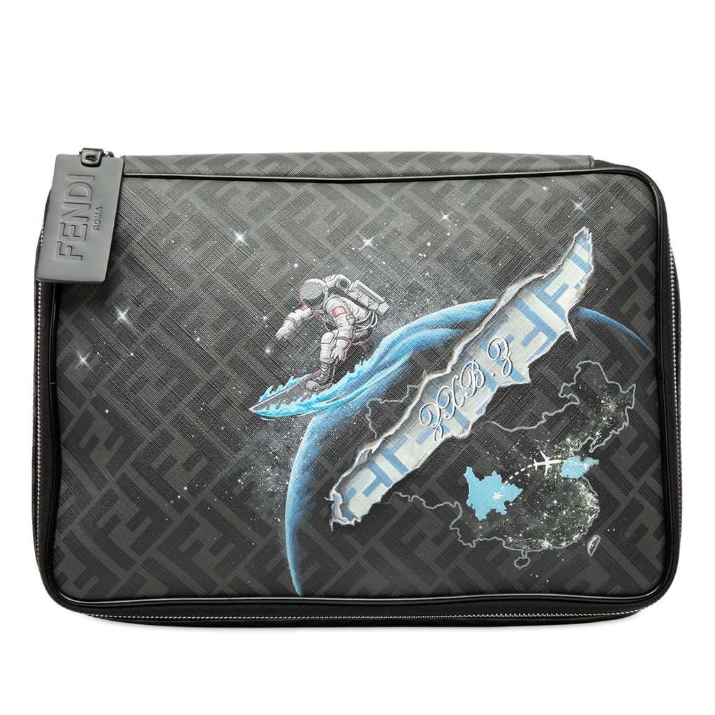 Fendi Zucca Coated Canvas Surfing Astronaut Clutch