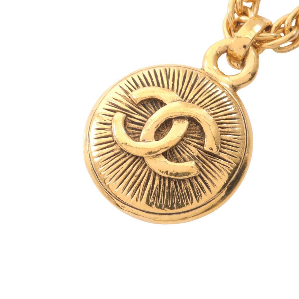 Chanel Gold Plated CC Round Pendant Necklace - 2