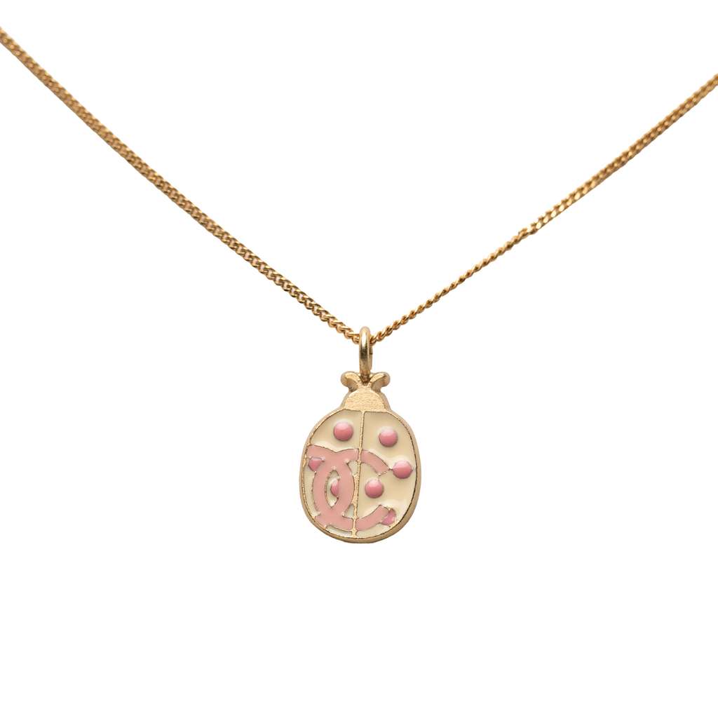 Chanel CC Gold Plated Enamel Lady Bug Pendant Necklace