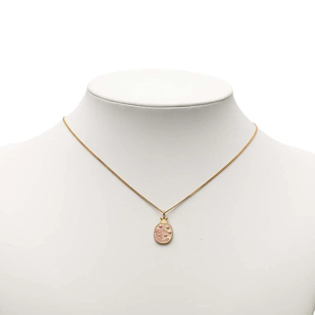 Chanel CC Gold Plated Enamel Lady Bug Pendant Necklace Gold Metal Good - Model View