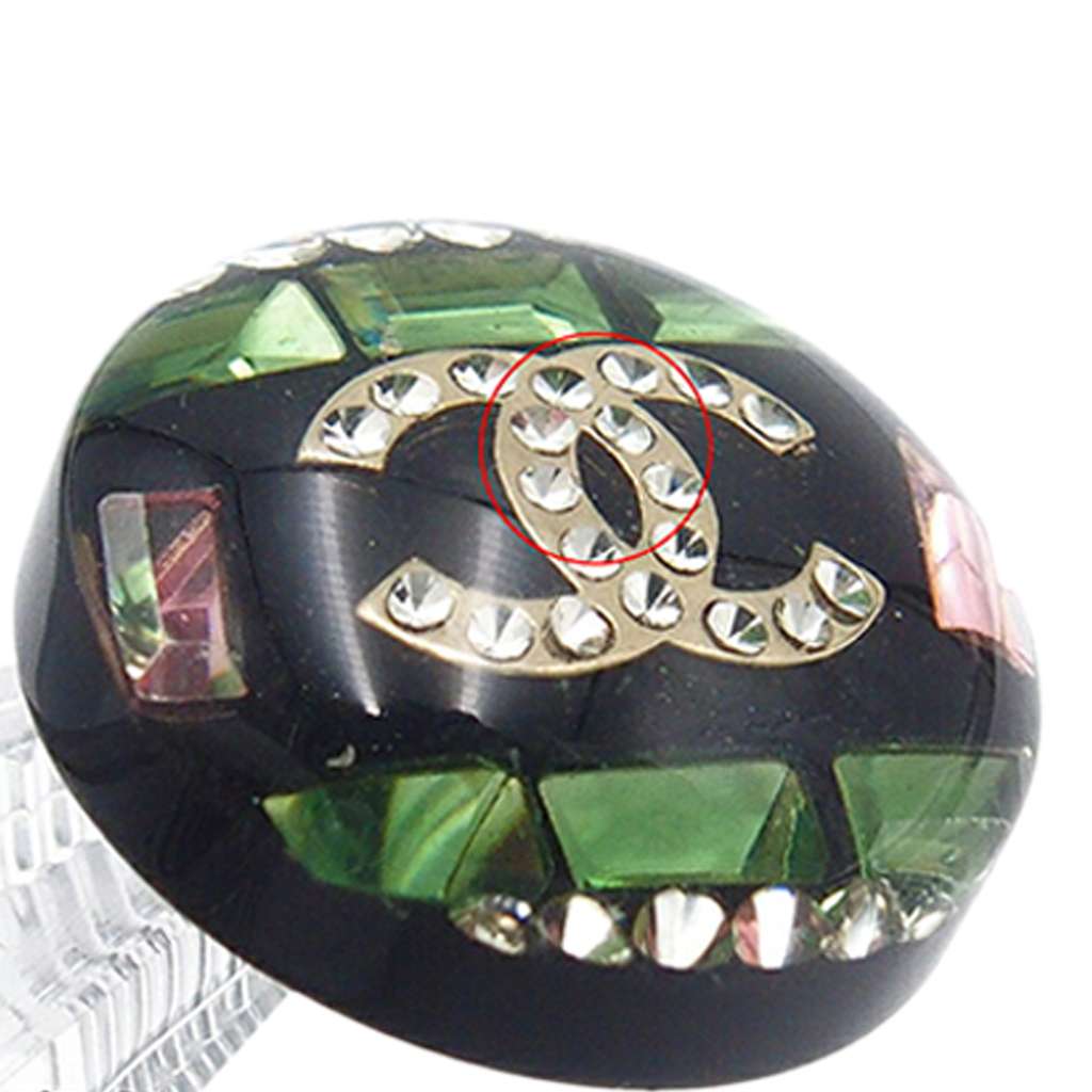 Chanel CC Resin Rhinestones Round Push Back Earrings - 5