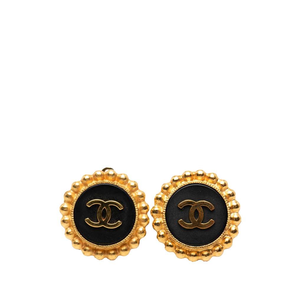 Chanel Gold Plated Resin CC Button Clip on Earrings