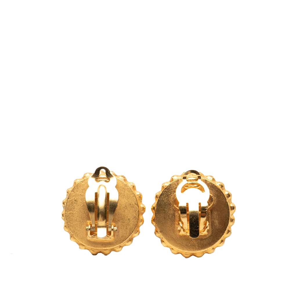 Chanel Gold Plated Resin CC Button Clip on Earrings - 2