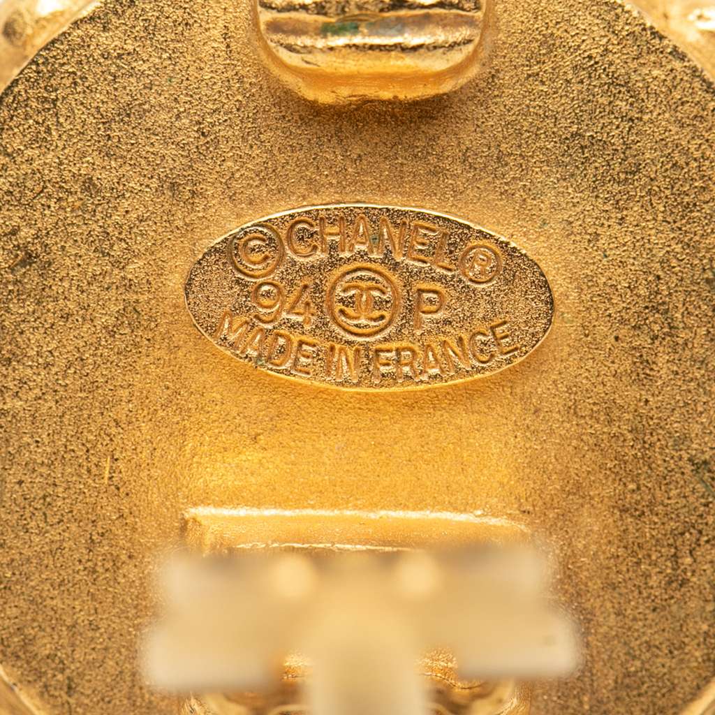 Chanel Gold Plated Resin CC Button Clip on Earrings - 3