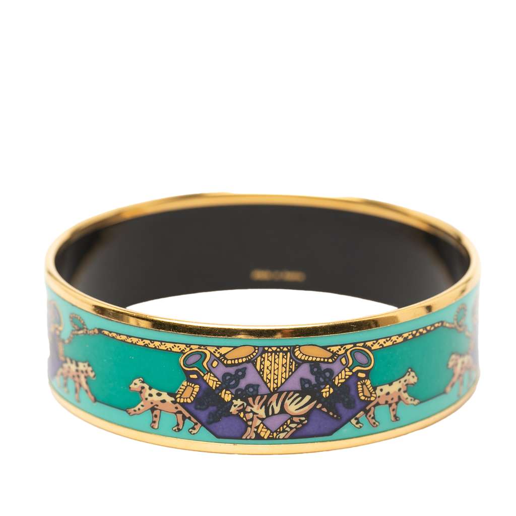 Hermès Wide Snow Leopards Enamel Bangle 62 - 3