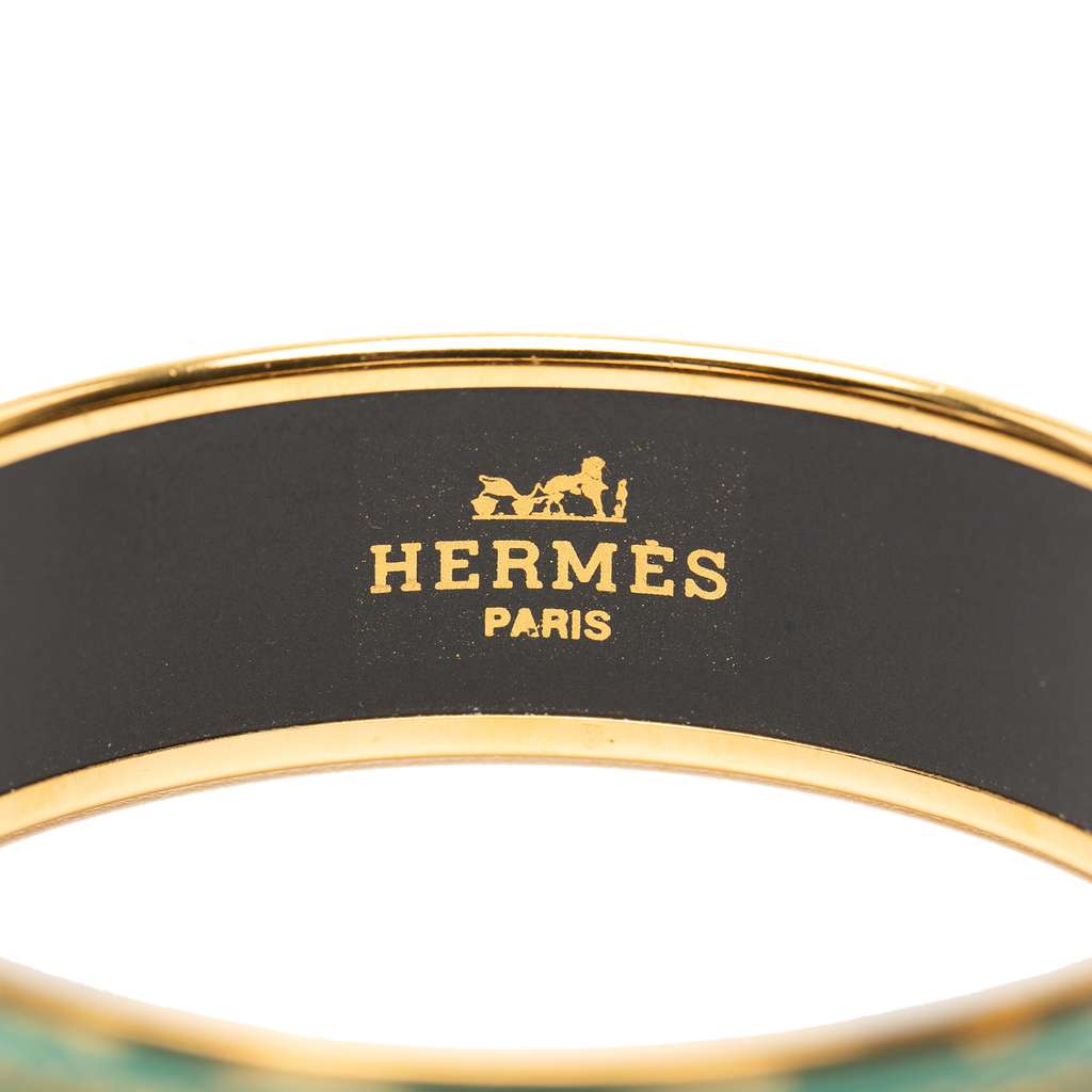Hermès Wide Snow Leopards Enamel Bangle 62 - 4
